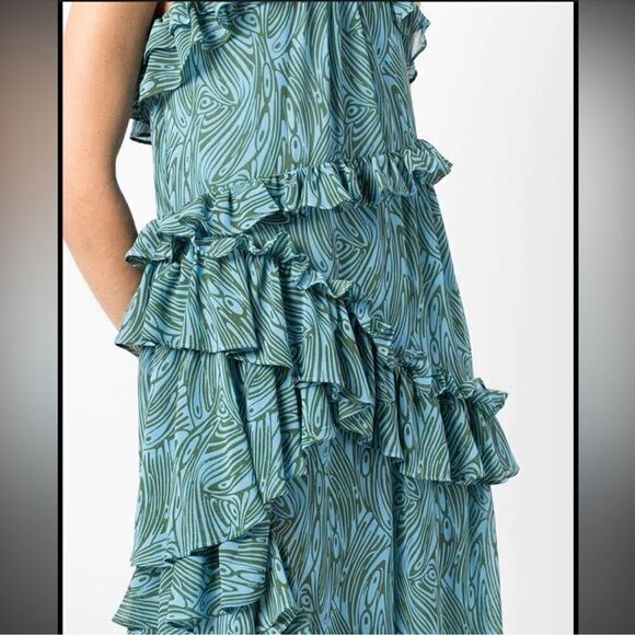 NWT Cinq A Sept Rayner Ruffle Trimmed MIDI Dress Size 8 Celeste Blue/Green - Picture 5 of 16